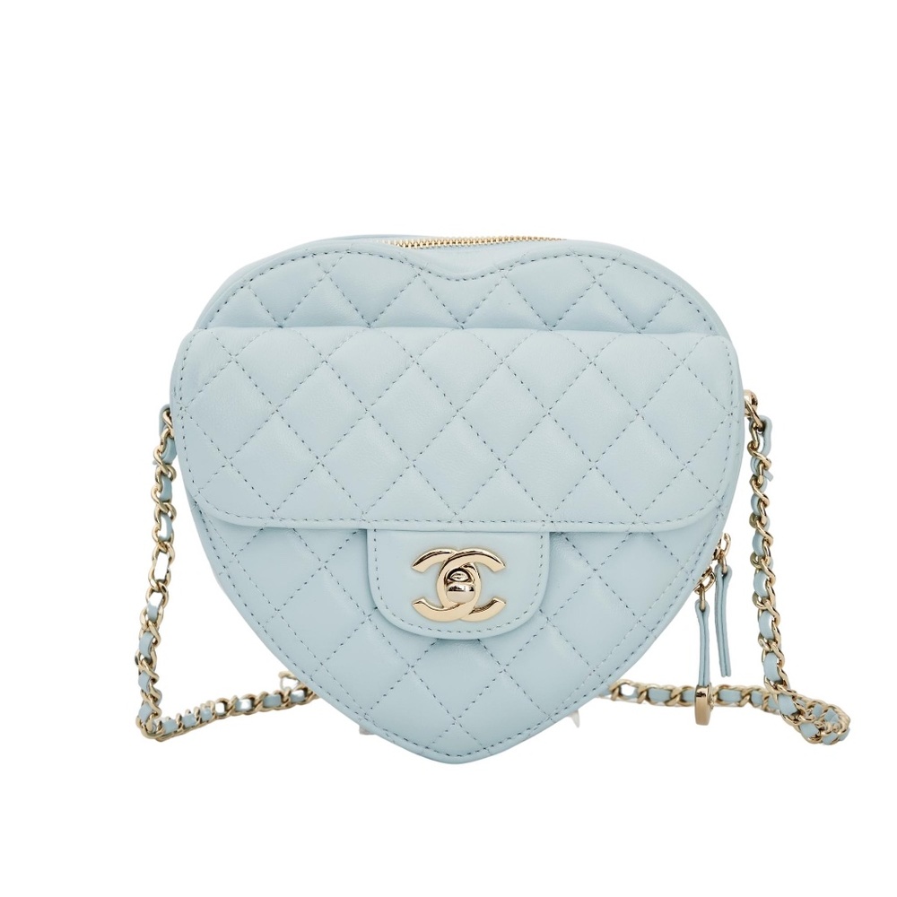 CHANEL LAMBSKIN BLUE QUILTED HEART SHOULDER BAG